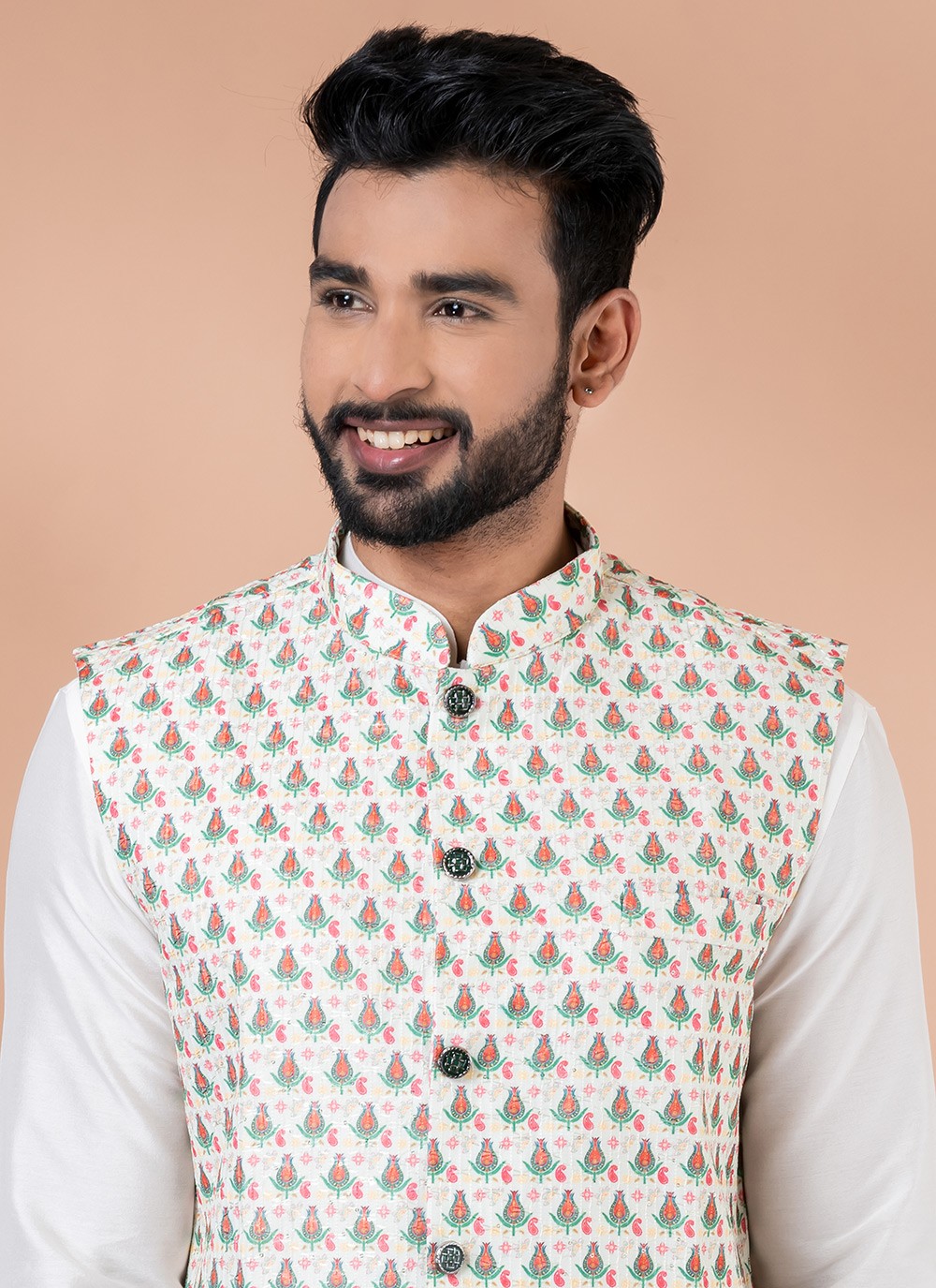 Digital Print Viscose Multi Colour, White Kurta Payjama With Jacket - M7740