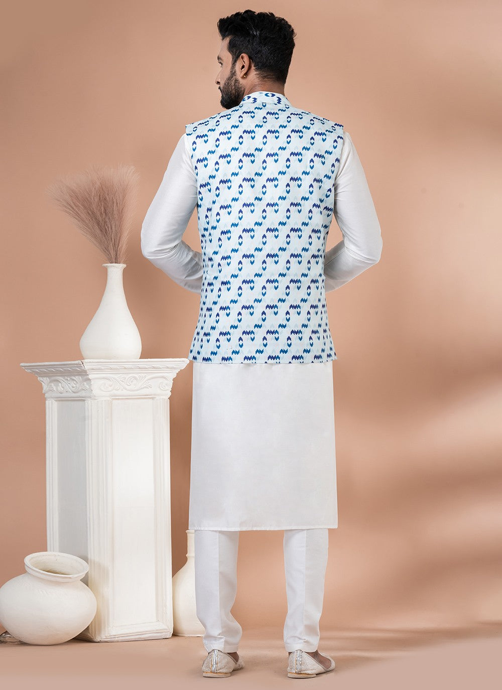 Plain Cotton , Viscose Multi Colour, White Kurta Payjama With Jacket - M7744