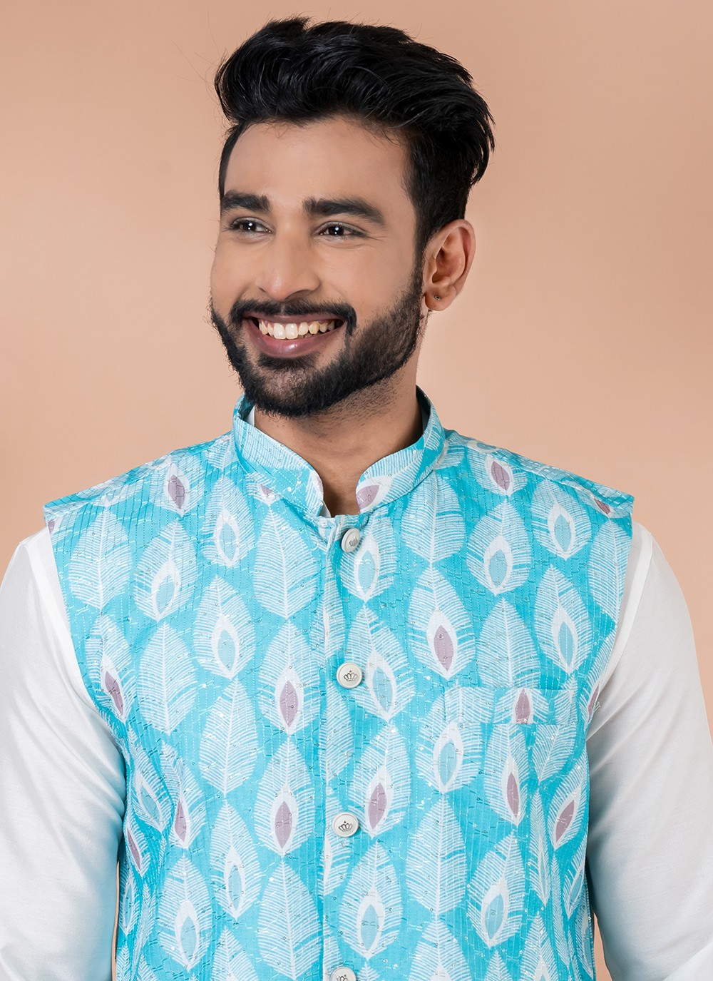 Plain Viscose Multi Colour, White Kurta Payjama With Jacket - M7737