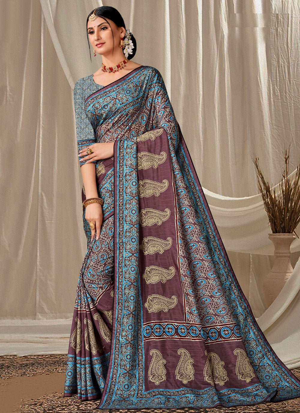 Trendy Embroidered Art Silk Saree - S4791