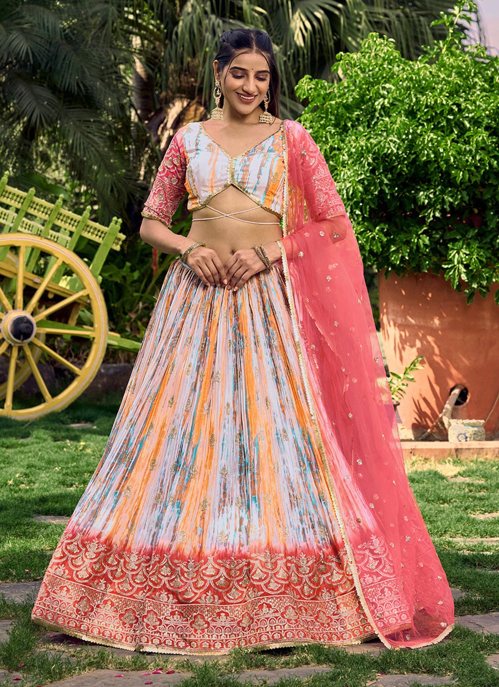 Digital Print Chinon A - Line Lehenga - L1714