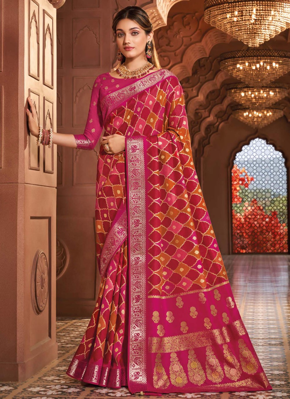 Jacquard Work, Printed, Weaving Zari, Zari Silk Saree - S12298