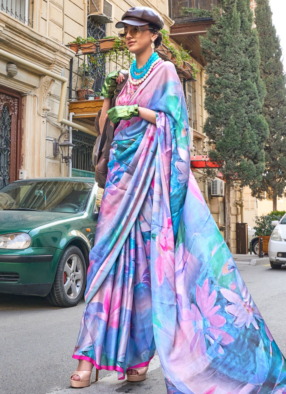 Trendy Digital Print Georgette Satin Saree - S5910