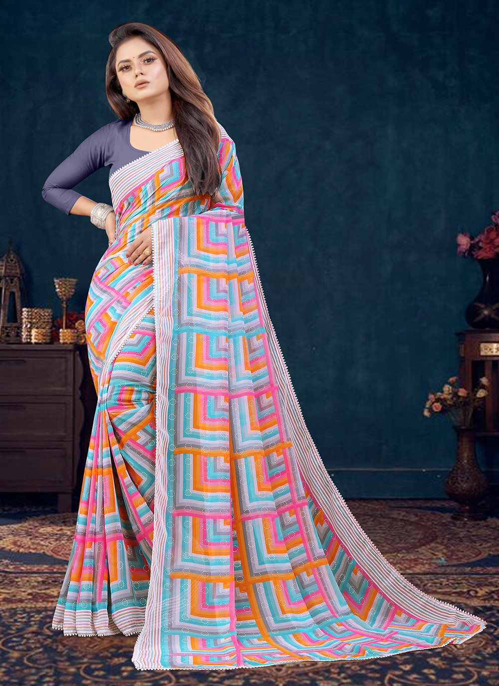 Trendy Printed Georgette Saree - S3360