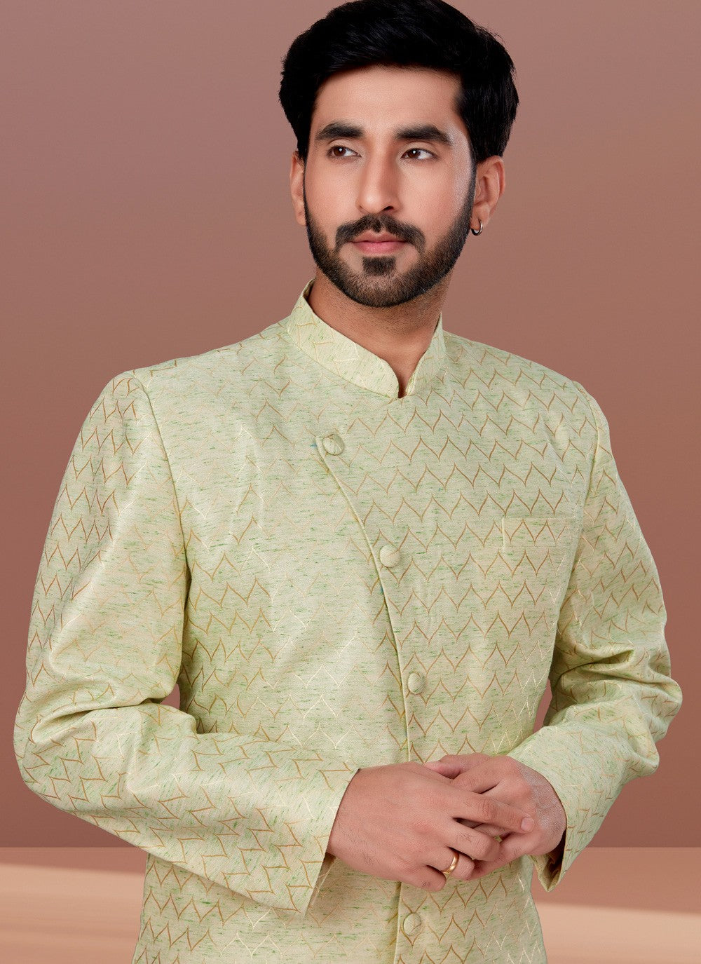 Fancy Work Jacquard, Linen Multi Colour Indo Western - M4638