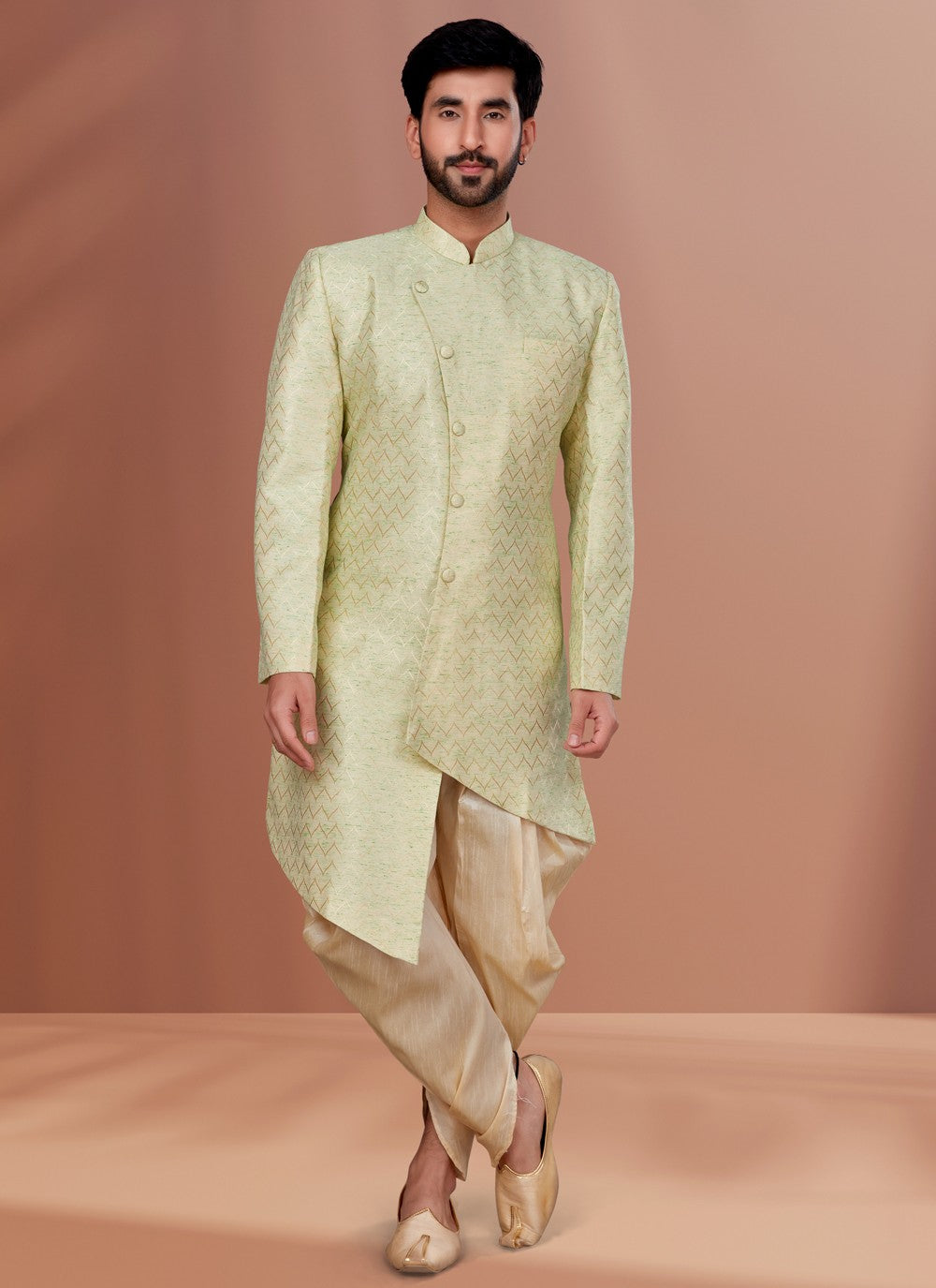 Fancy Work Jacquard, Linen Multi Colour Indo Western - M4638