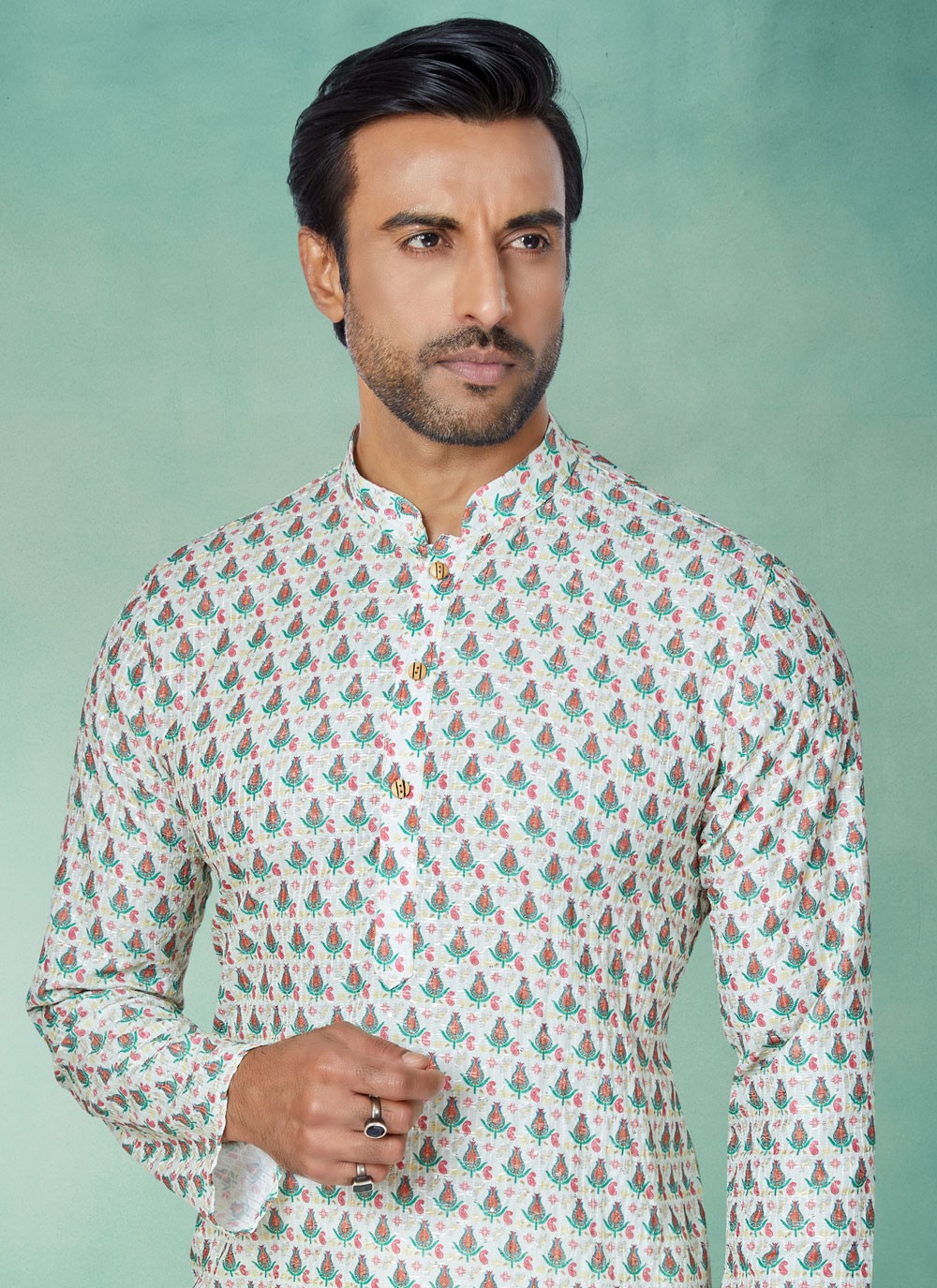 Digital Print Fancy Fabric Multi Colour Kurta Pyjama - M5103