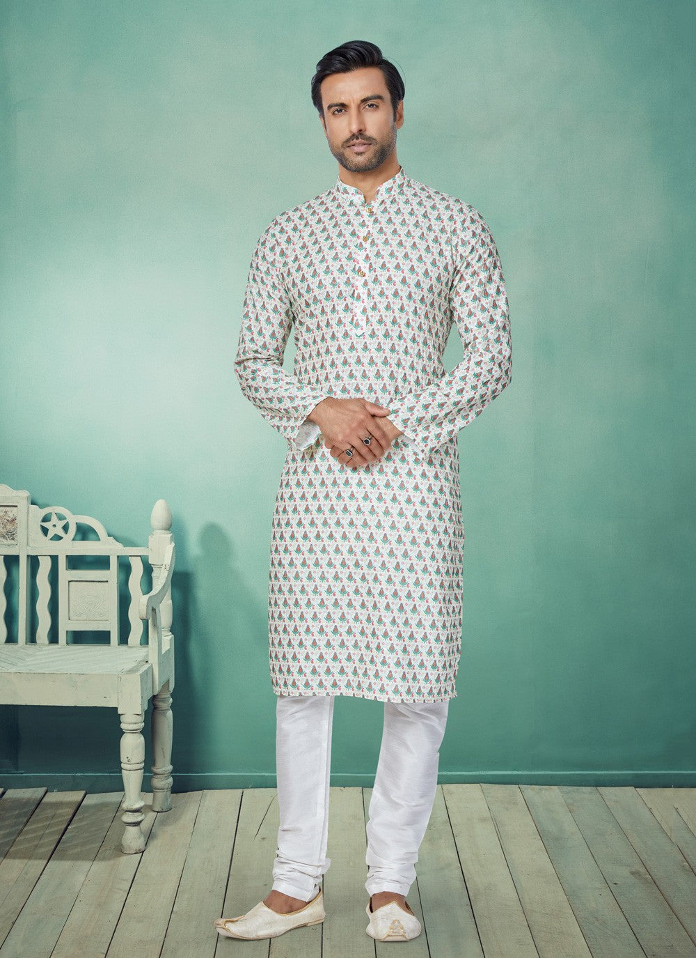 Digital Print Fancy Fabric Multi Colour Kurta Pyjama - M5103