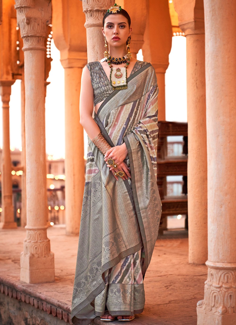 Classic Foliage Prints Viscose Saree - S8919