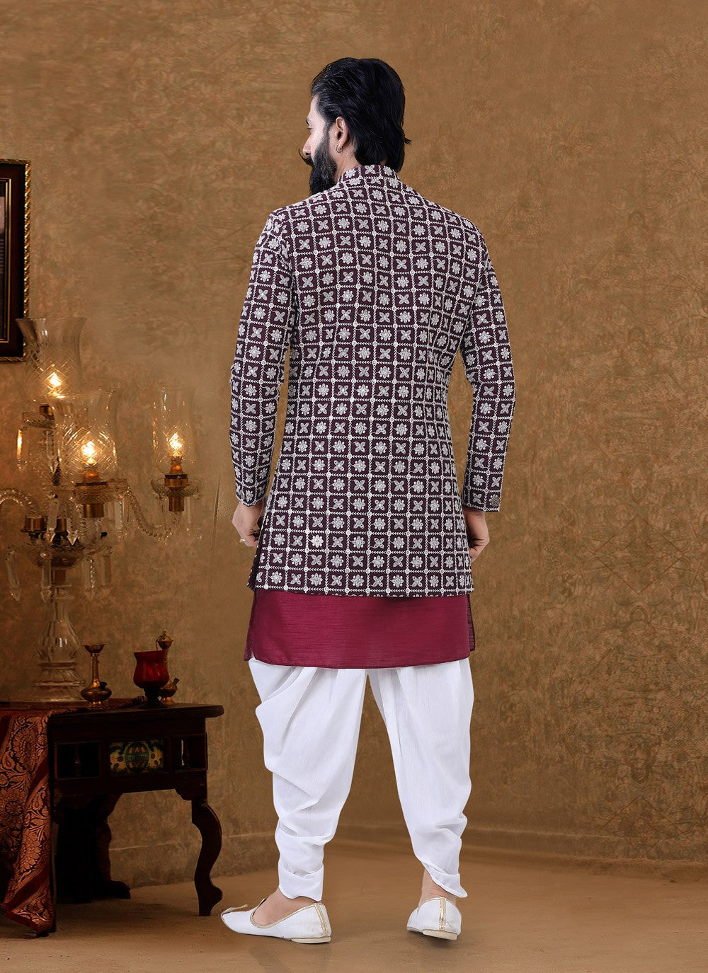 Fancy Work Lucknowi, Silk Multi Colour Dhoti Kurta - M3954