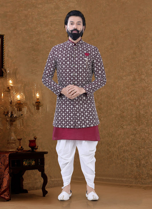 Fancy Work Lucknowi, Silk Multi Colour Dhoti Kurta - M3954