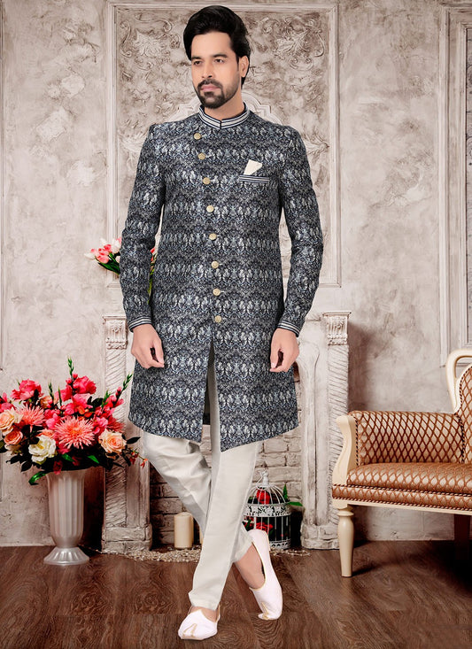 Digital Print Fancy Fabric Multi Colour Indo Western Sherwani - M3003