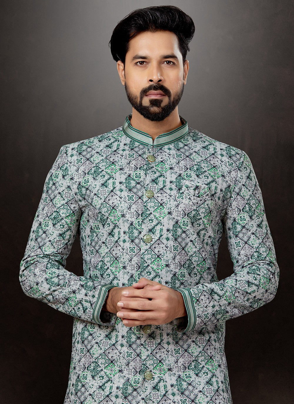 Fancy Work Jacquard Multi Colour Indo Western Sherwani - M4813