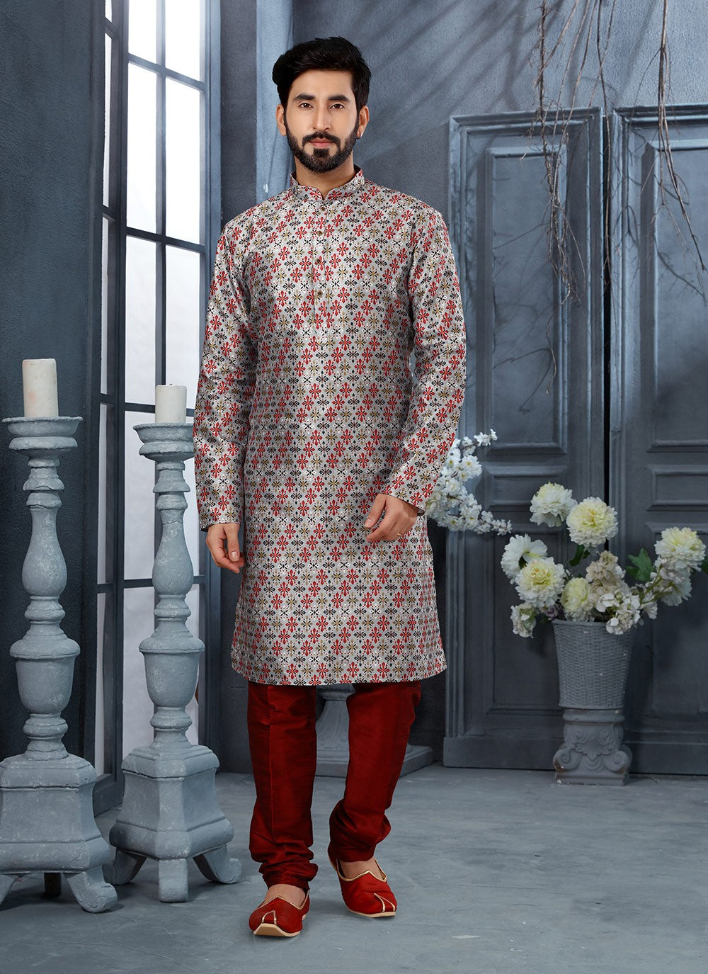 Digital Print Silk Multi Colour Kurta Pyjama - M3042