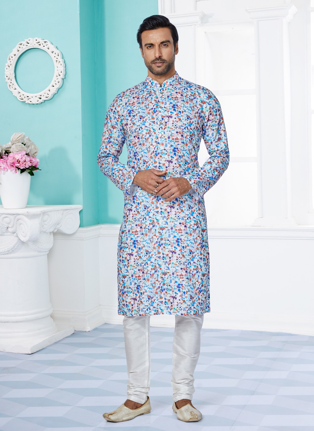 Digital Print Cotton Multi Colour Kurta Pyjama - M5064