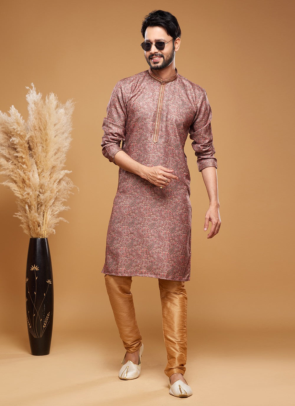 Digital Print Art Silk Multi Colour Kurta Pyjama - M6026