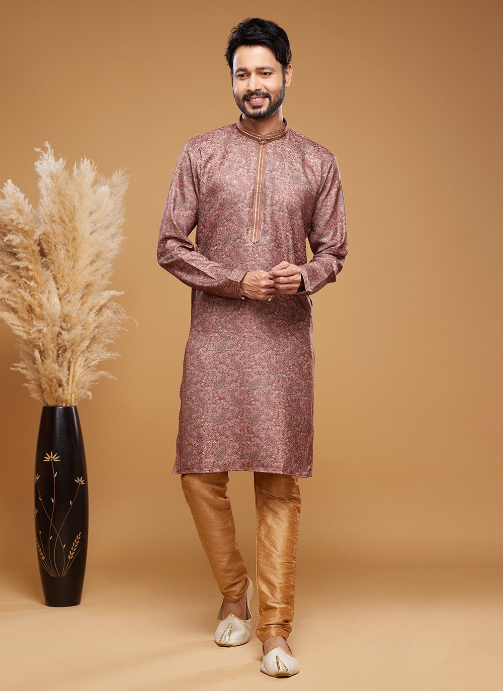 Digital Print Art Silk Multi Colour Kurta Pyjama - M6026