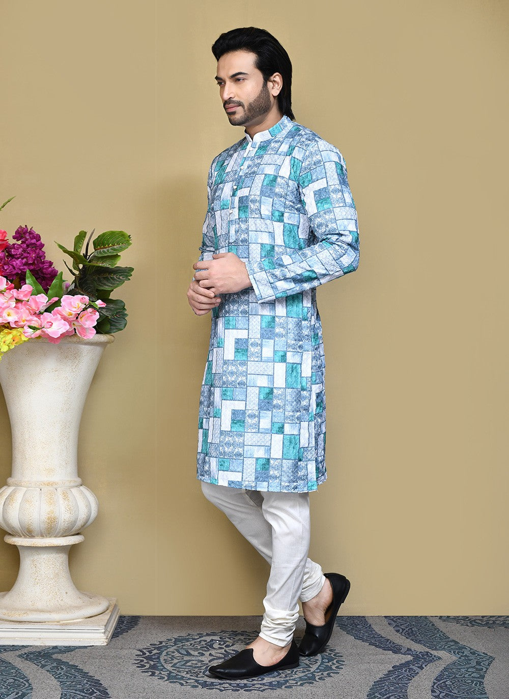 Printed Cotton Multi Colour Kurta Pyjama - M7789