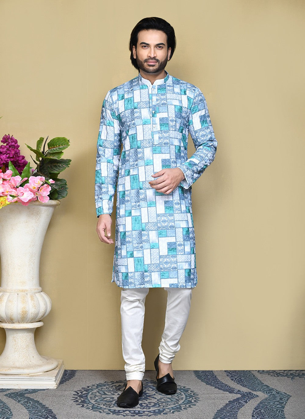 Printed Cotton Multi Colour Kurta Pyjama - M7789