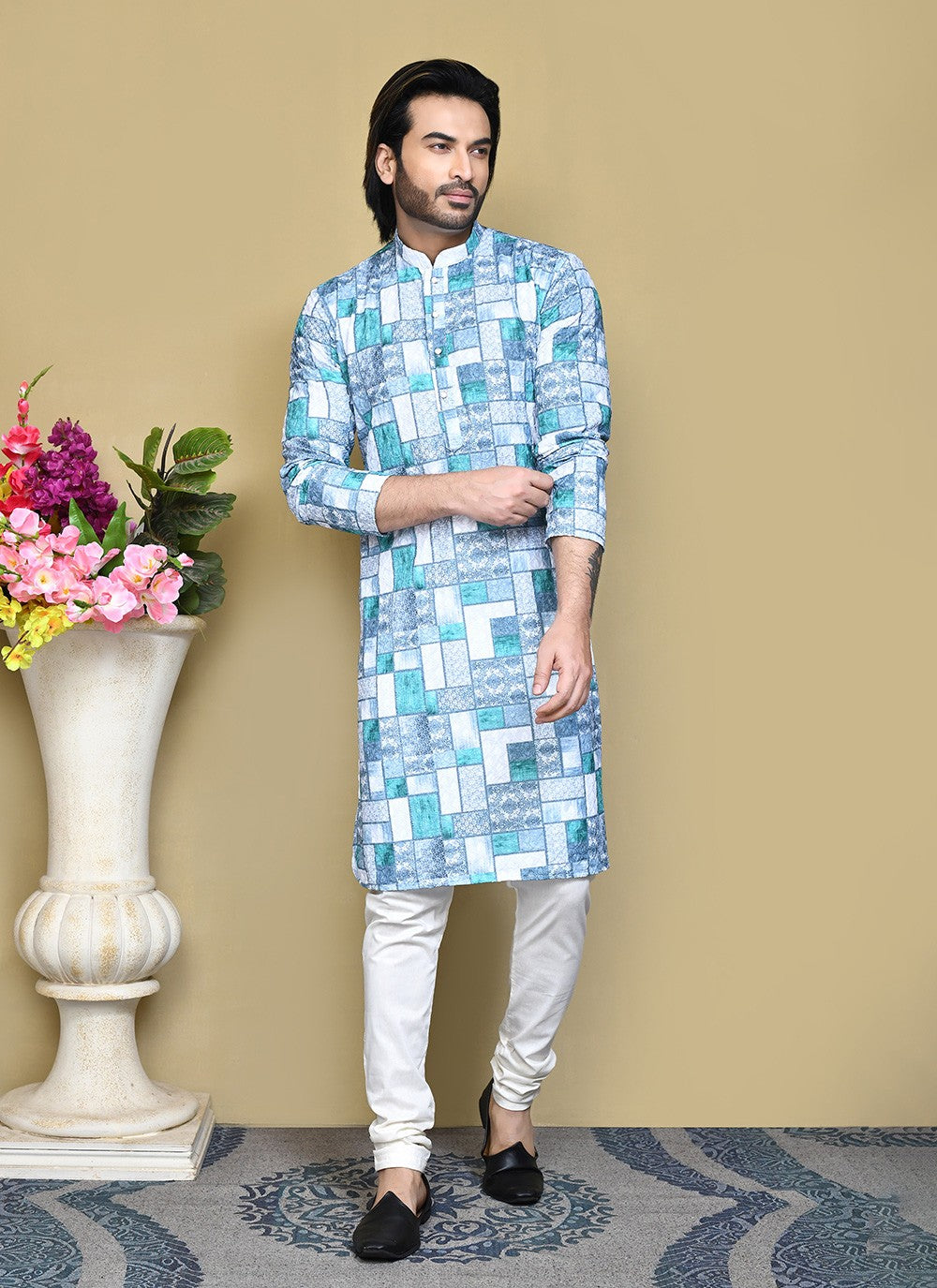 Printed Cotton Multi Colour Kurta Pyjama - M7789