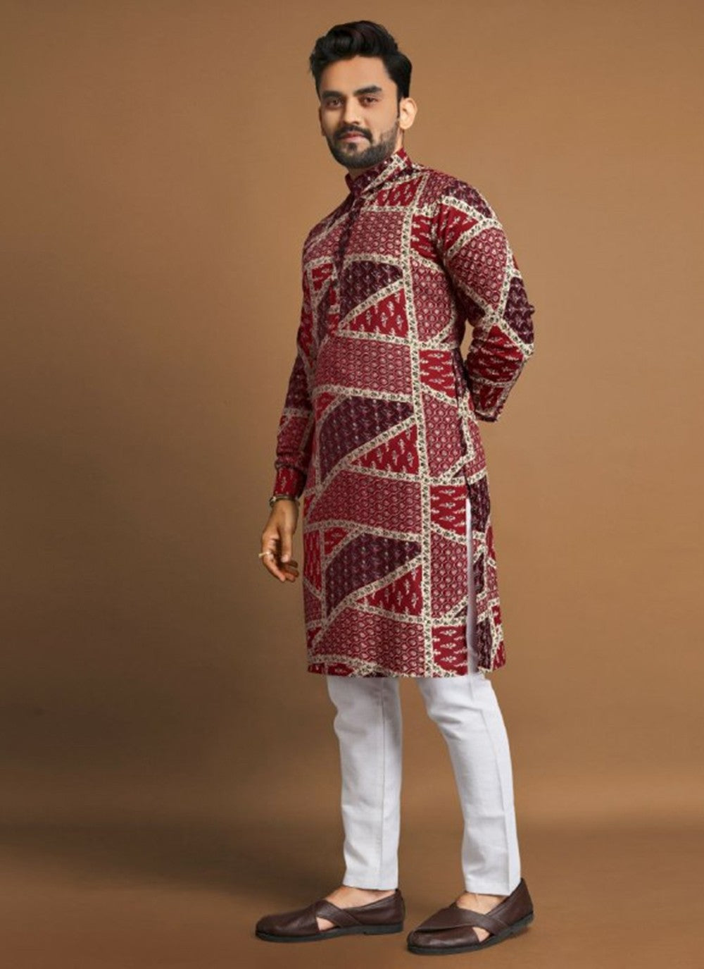 Foliage Prints Cotton Multi Colour Kurta Pyjama - M8322