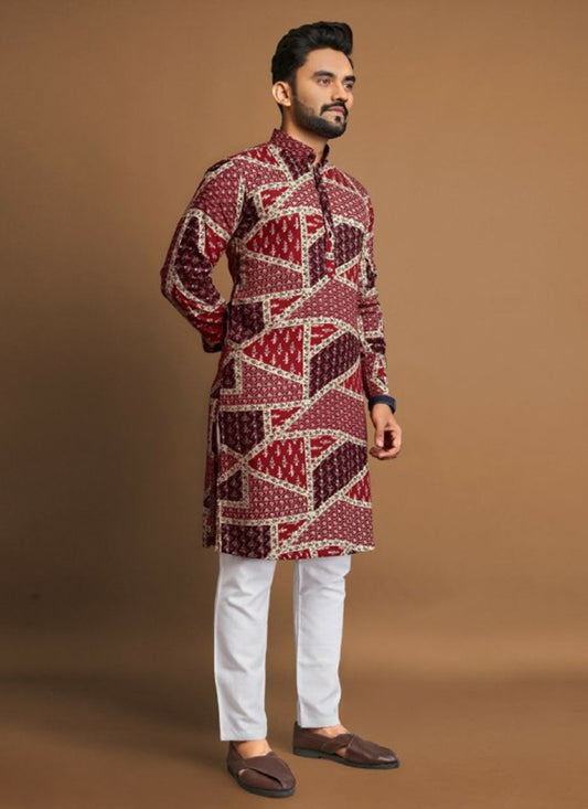 Foliage Prints Cotton Multi Colour Kurta Pyjama - M8322