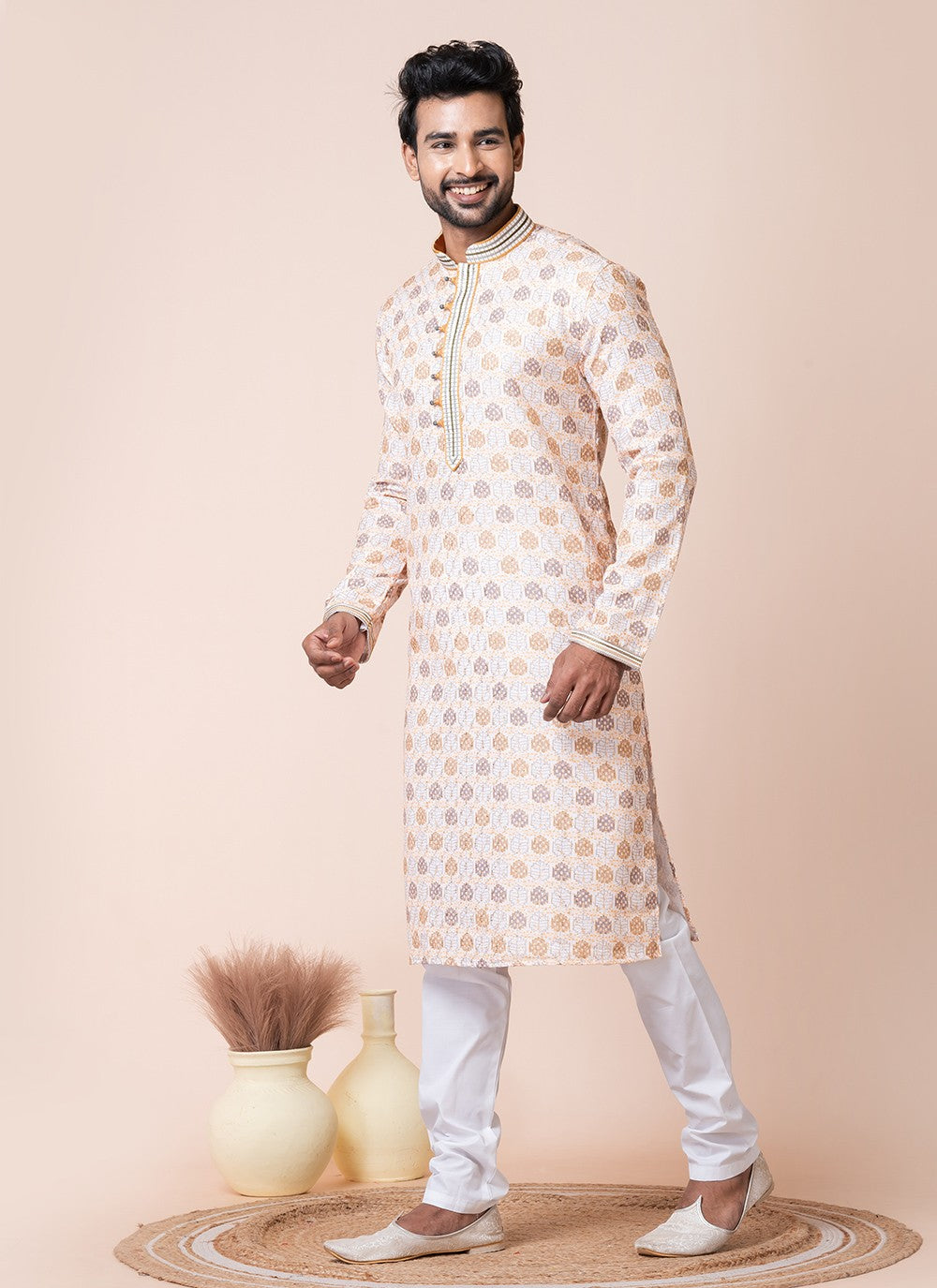 Printed Cotton Multi Colour Kurta Pyjama - M8576