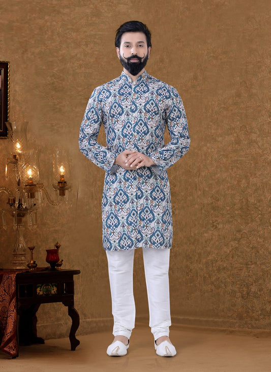 Digital Print Cotton Multi Colour Kurta Pyjama - M3970