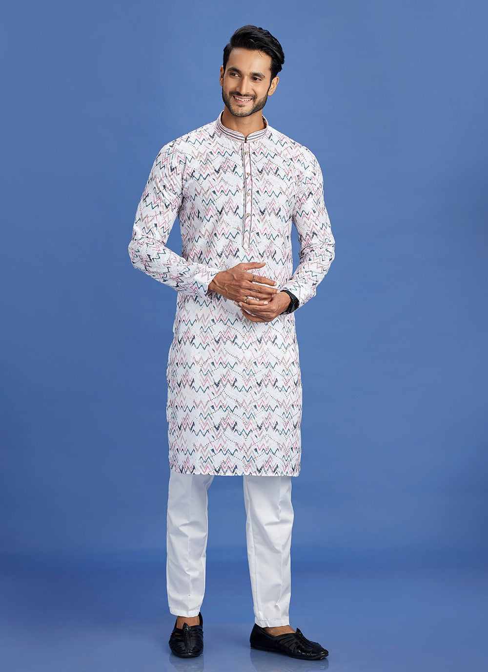 Digital Print Cotton Multi Colour Kurta Pyjama - M6932