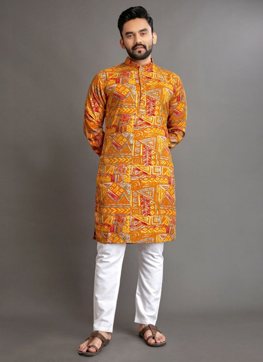 Foliage Prints Cotton Multi Colour Kurta Pyjama - M8328