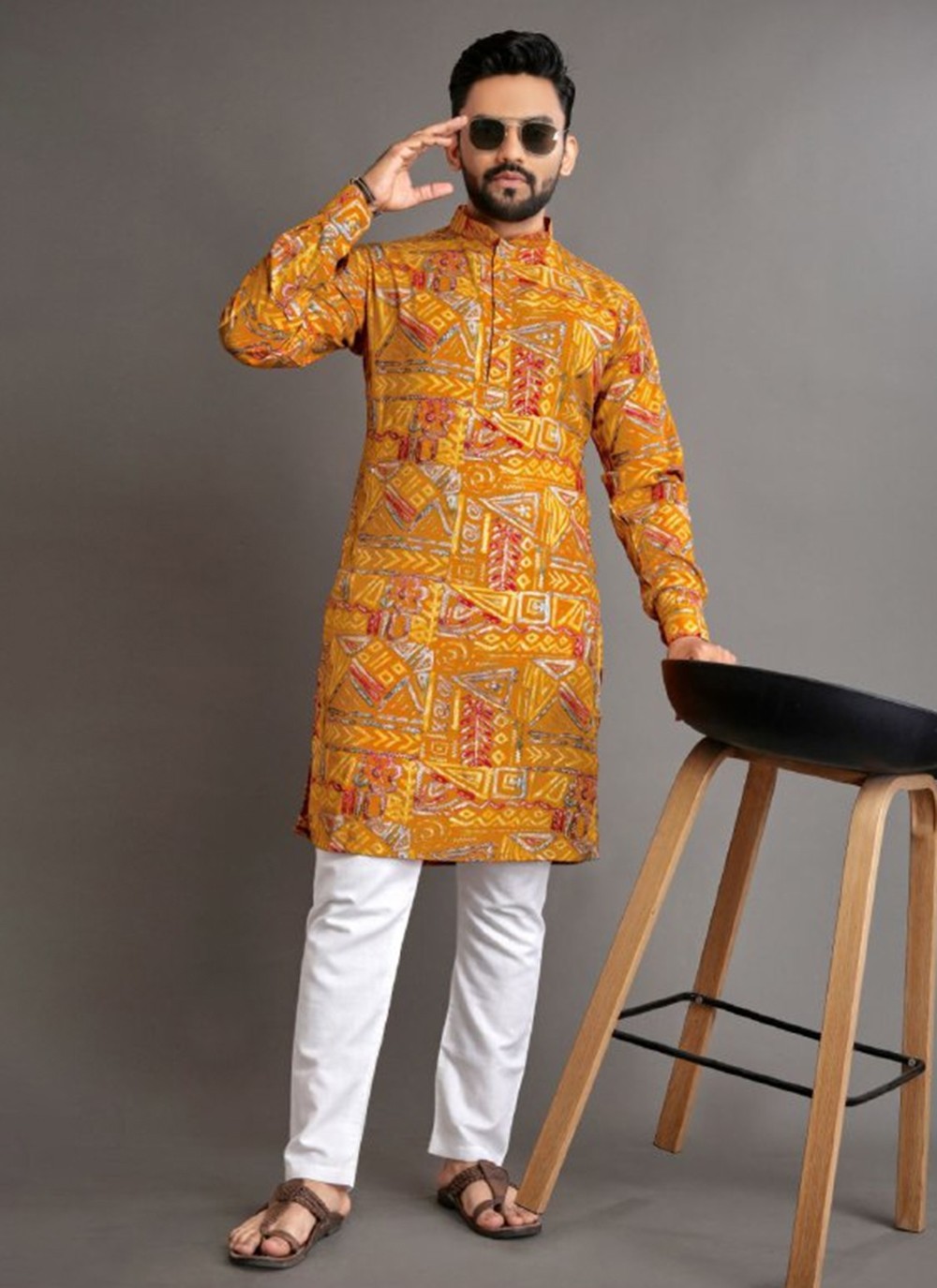 Foliage Prints Cotton Multi Colour Kurta Pyjama - M8328