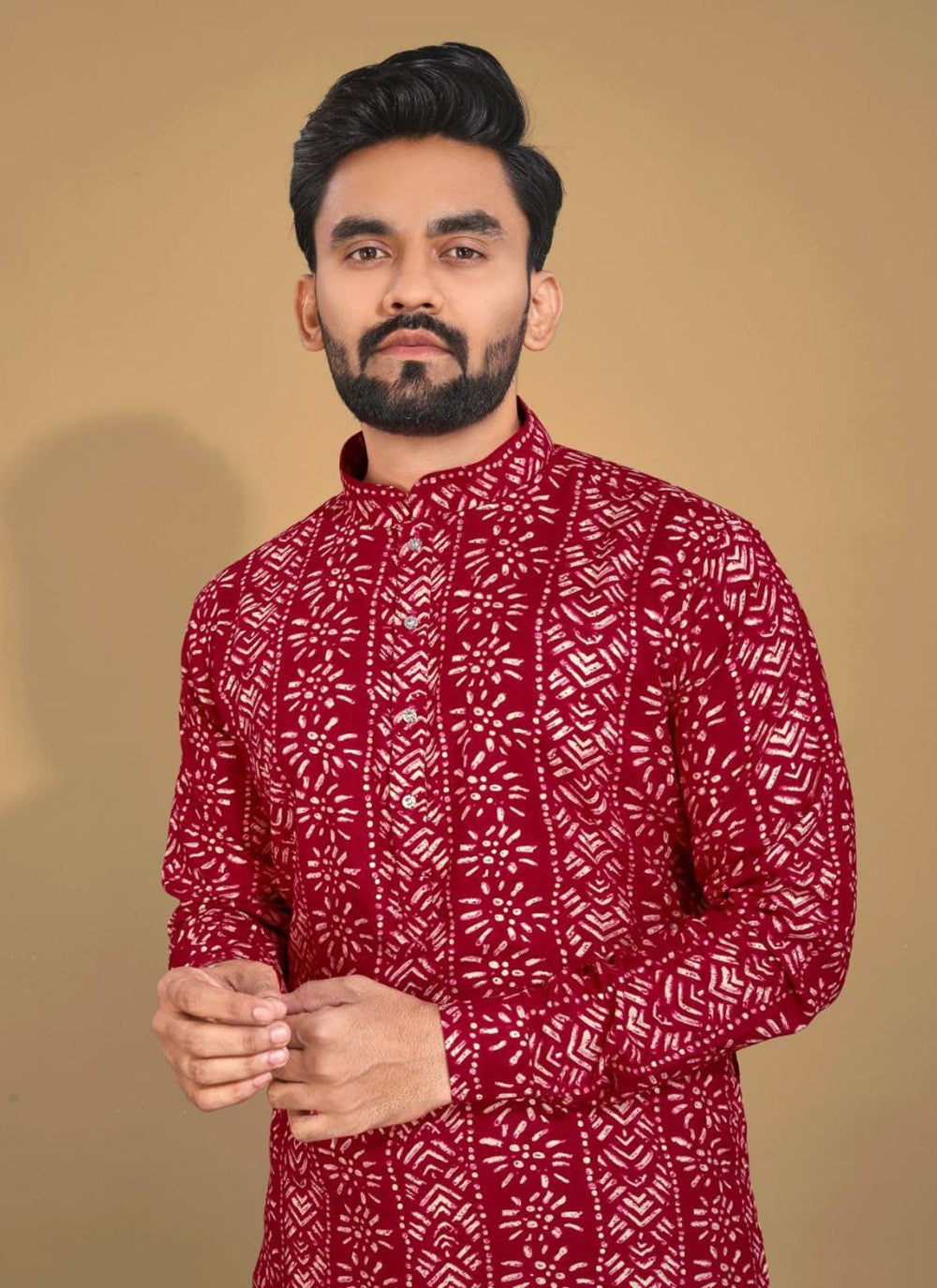 Foliage Prints Cotton Multi Colour Kurta Pyjama - M8334