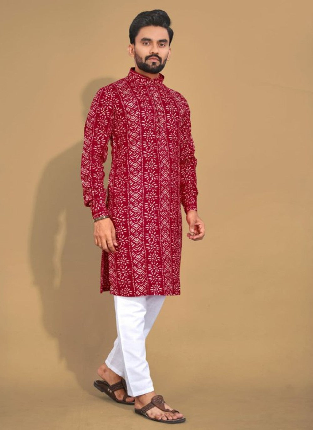 Foliage Prints Cotton Multi Colour Kurta Pyjama - M8334