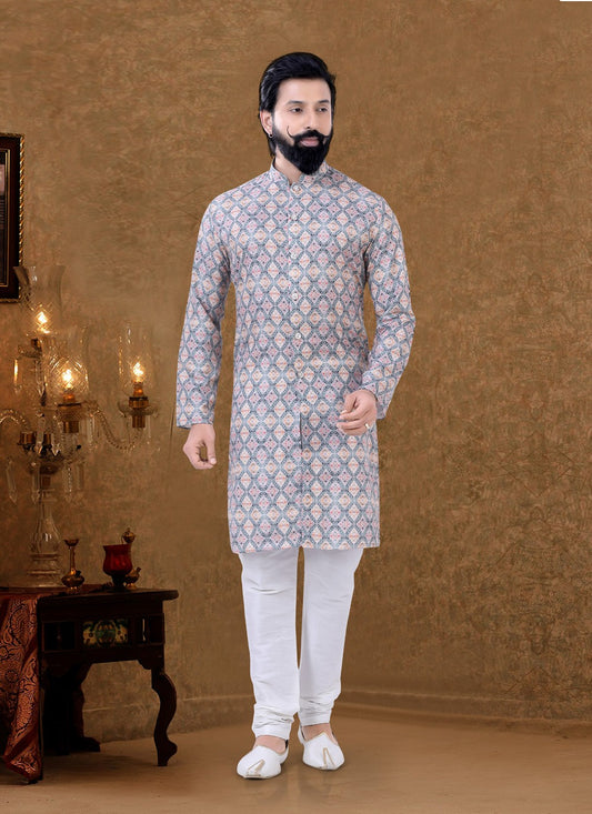 Digital Print Cotton Multi Colour Kurta Pyjama - M3968