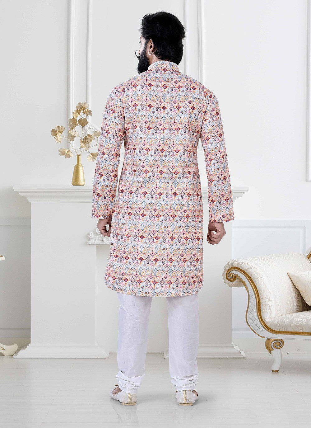 Printed Cotton Multi Colour Kurta Pyjama - M4176