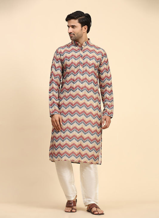 Digital Print Cotton Multi Colour Kurta Pyjama - M8146