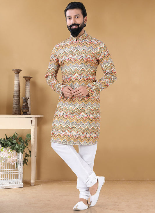 Printed Cotton Multi Colour Kurta Pyjama - M3134