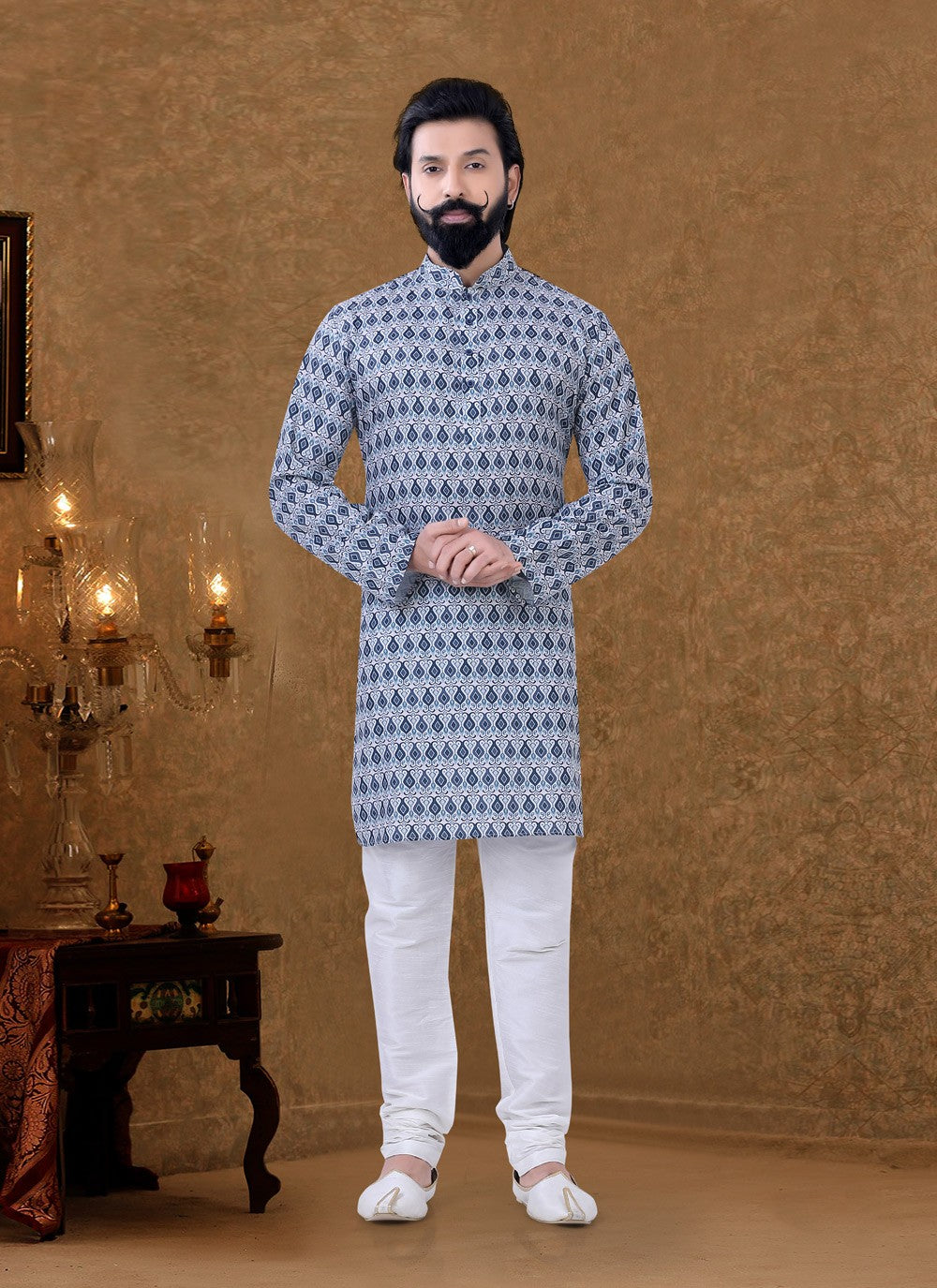 Digital Print Cotton Multi Colour Kurta Pyjama - M3978