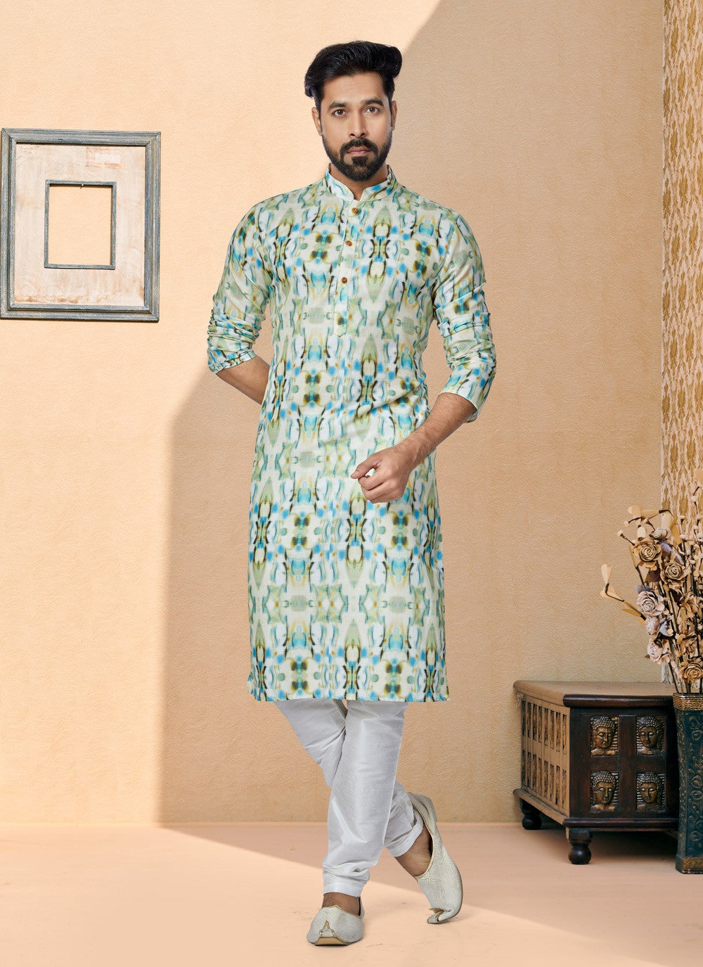 Digital Print Cotton Multi Colour Kurta Pyjama - M5073