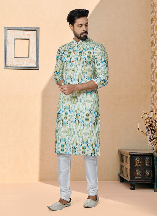 Digital Print Cotton Multi Colour Kurta Pyjama - M5073