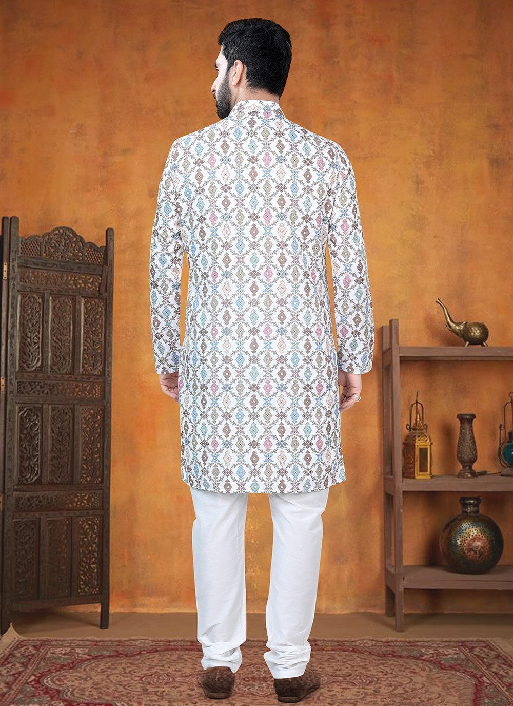 Printed Cotton Multi Colour Kurta Pyjama - M8778