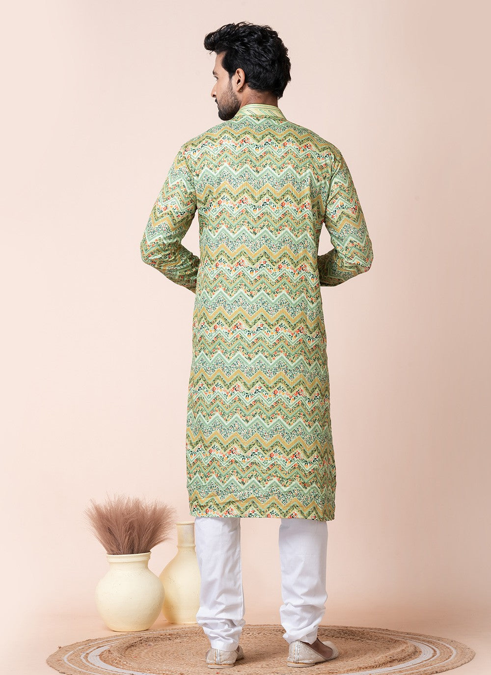 Printed Cotton Multi Colour Kurta Pyjama - M8574