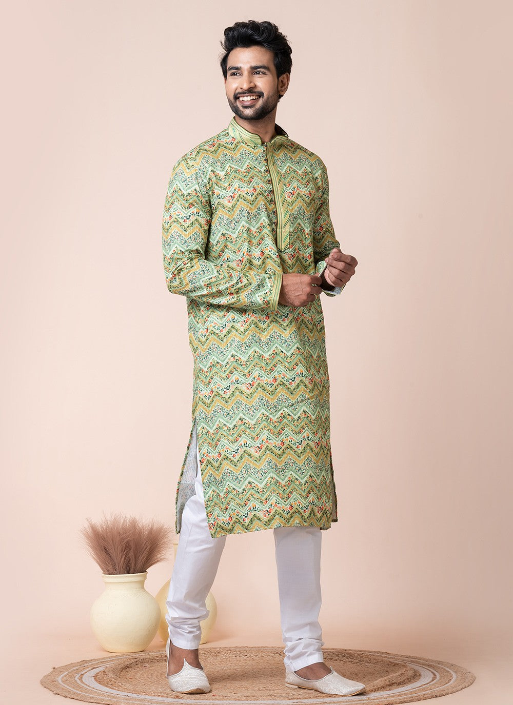 Printed Cotton Multi Colour Kurta Pyjama - M8574