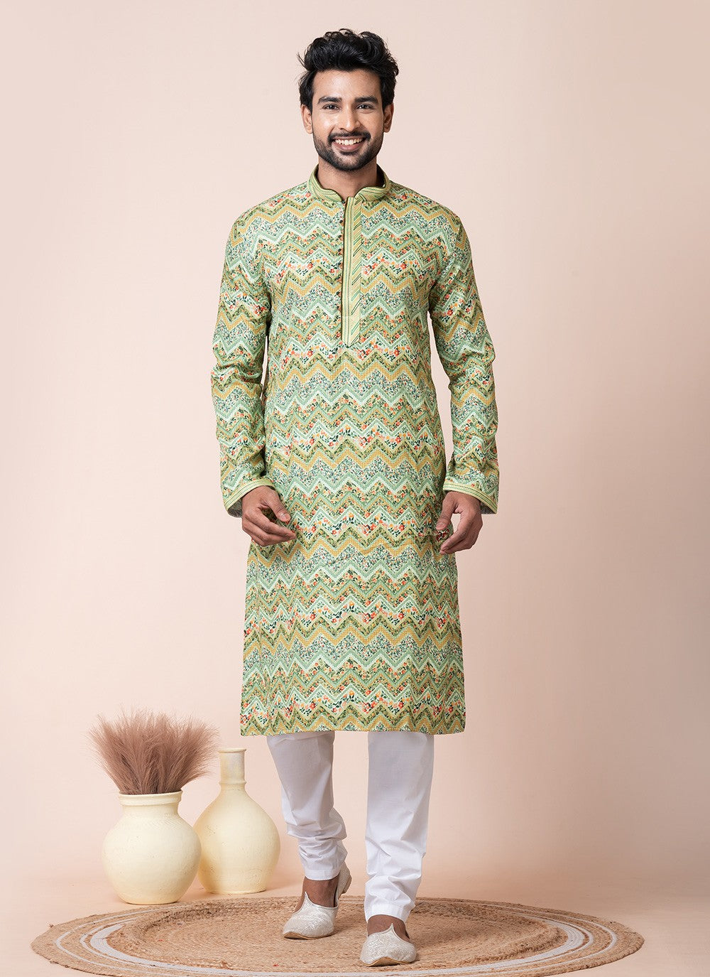 Printed Cotton Multi Colour Kurta Pyjama - M8574