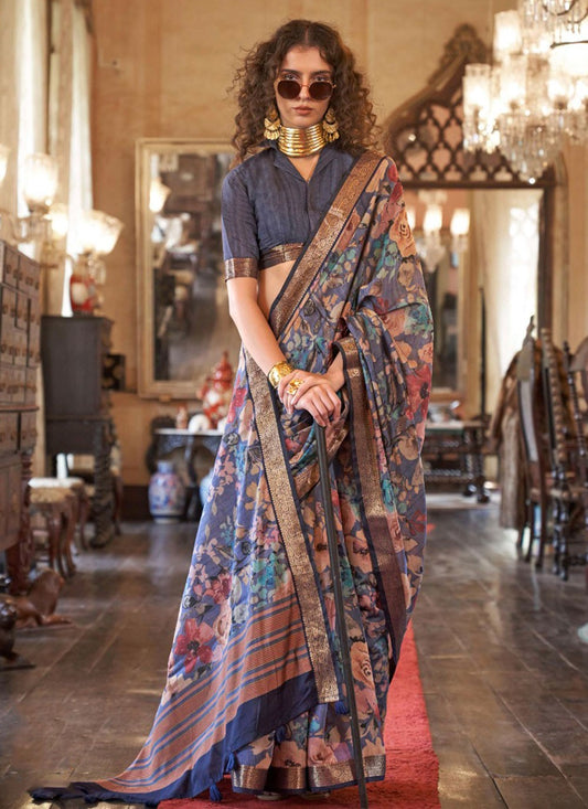 Classic Digital Print Silk, Viscose Saree - S8978