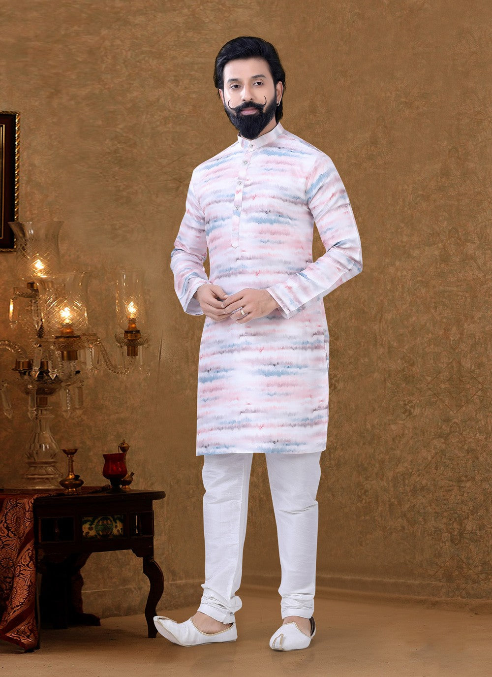 Digital Print Cotton Multi Colour Kurta Pyjama - M3949