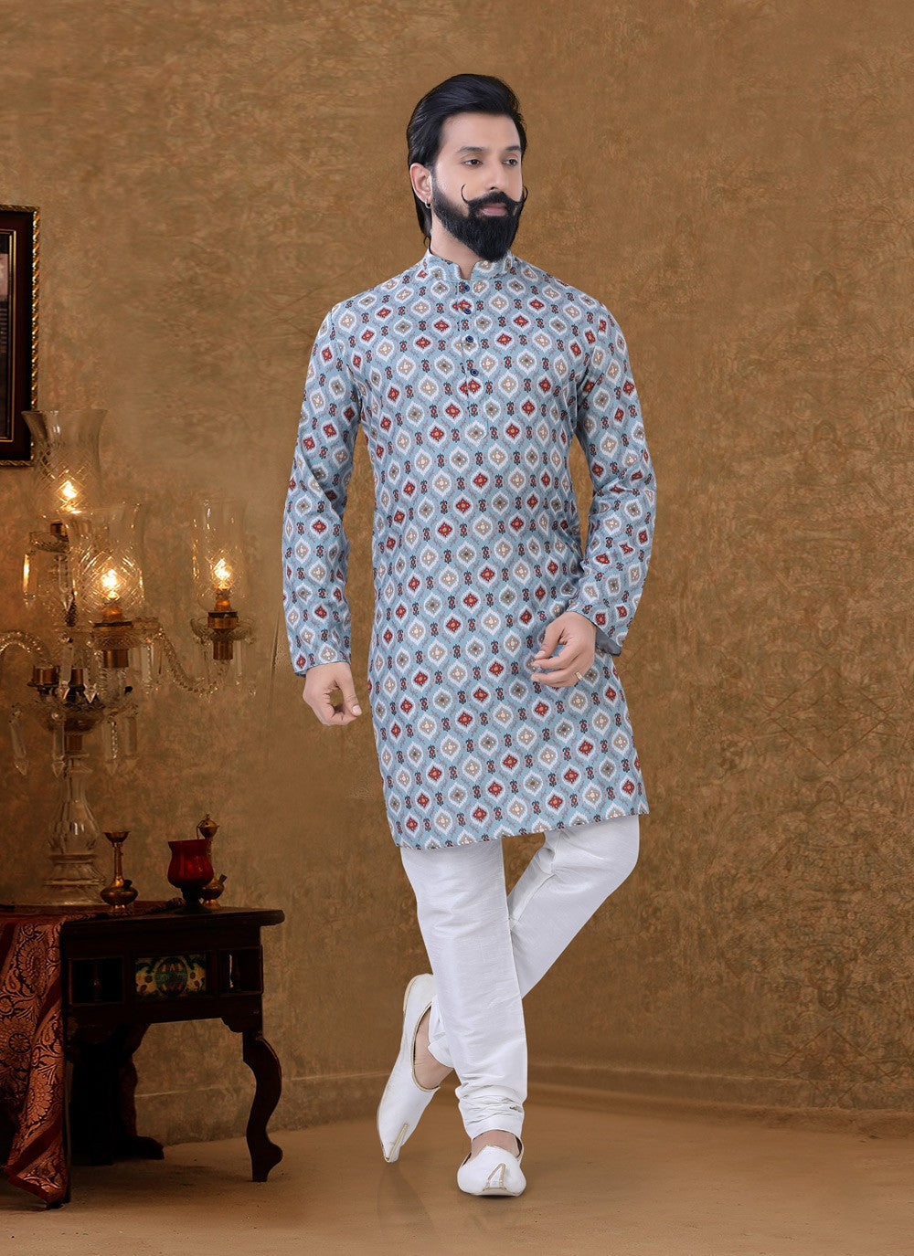 Digital Print Cotton Multi Colour Kurta Pyjama - M3979