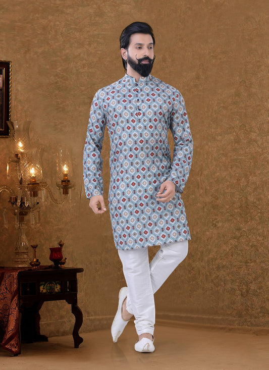 Digital Print Cotton Multi Colour Kurta Pyjama - M3979