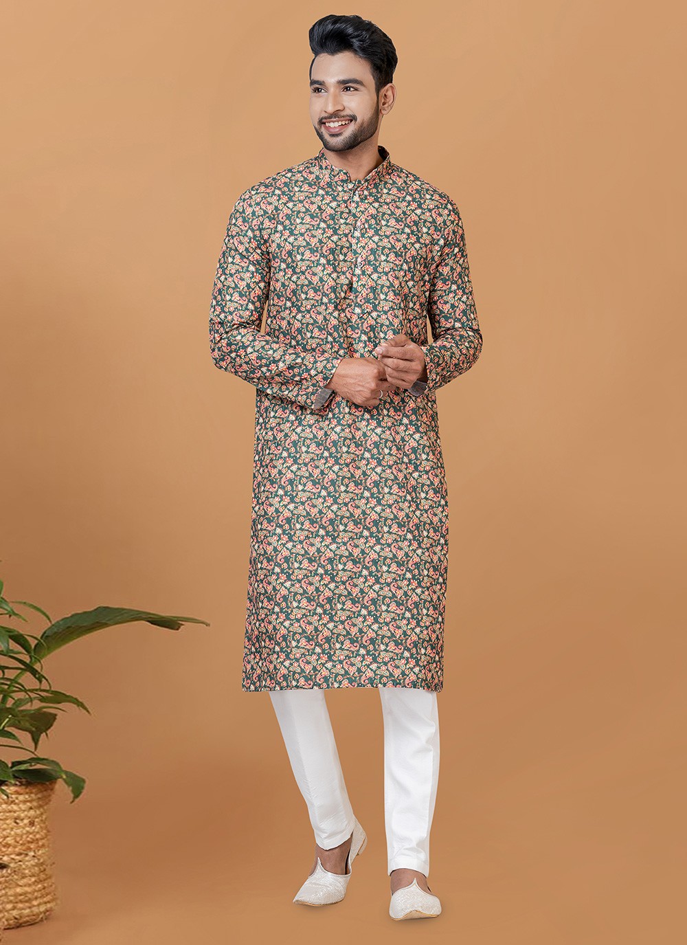 Digital Print Cotton Multi Colour Kurta Pyjama - M5920