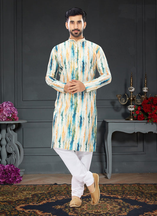 Digital Print Silk Multi Colour Kurta Pyjama - M4732